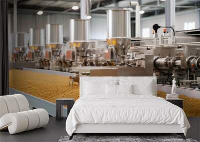 Factory of dog and cat feed dry food production pelleted animal feed, Pet food industry Wall mural