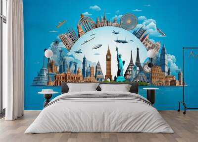 Famous landmarks around the world travel background. Wall mural