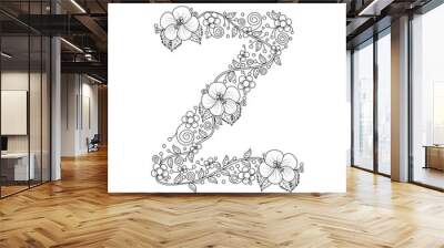 Floral alphabet letter Z coloring book for adults. vector illustration.Hand drawn.Doodle style. Wall mural