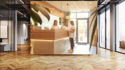 Photo of Dental clinic receptionists make appointments and ask questions about patients, using natural light Wall mural