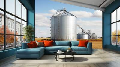 Photos of animal feed storage silo isolated on background Wall mural