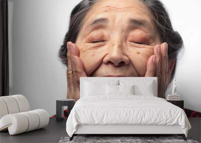 Portrait of Senior beauty Asian women touch her face isolated on white background. Wall mural