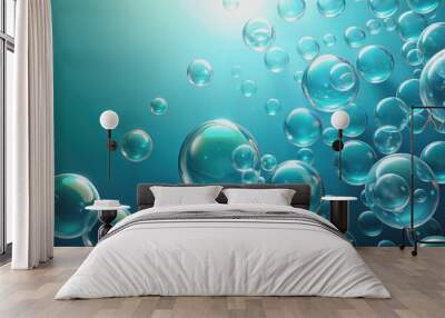 Abstract render of bubbles in aqua blue background, , abstract, underwater, bubbles, aqua blue, vibrant, digital art Wall mural