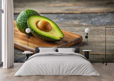 Fresh avocado on a cutting board, healthy, ripe, green, food, organic, fruit, kitchen, ingredient, nutrition, seed, natural Wall mural