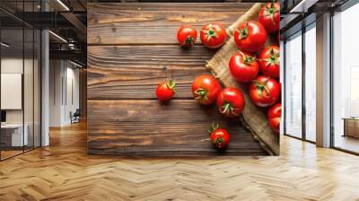 Fresh red tomatoes on a rustic wooden table , vegetables, organic, farm, agriculture, healthy, ripe, natural, food Wall mural