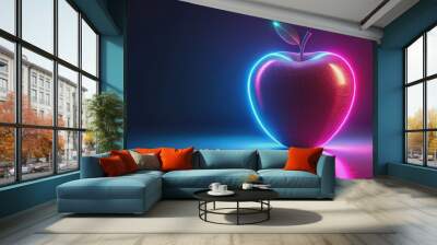 Futuristic glowing neon apple fruit, futuristic, glowing, neon, apple, fruit, technology, innovation, sci-fi, surreal Wall mural