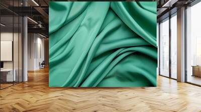 Abstract green background with layers of silk folded drapery  Wall mural