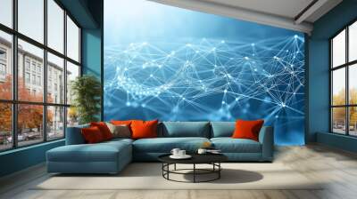 Abstract plexus background with connecting dots and lines. Global network connection, digital technology and communication concept Wall mural