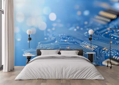 circuit board electronic or electrical line on blue engineering technology concept vector panorama background Wall mural