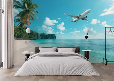 Concept of airplane travel to exotic destination Wall mural