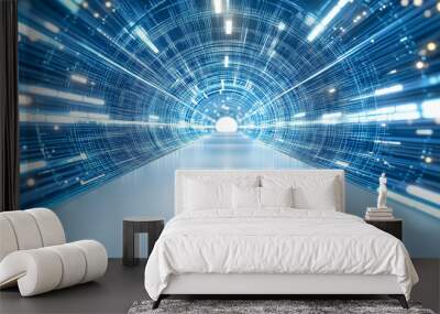 Futuristic blue circular portal in high-tech room for sci-fi banner Wall mural