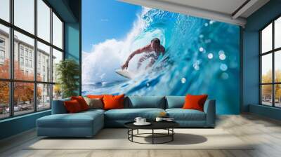 Surfer getting thrown off a wave Wall mural