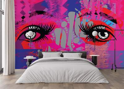 Abstract face eye painting, wall art, vector design illustration. creative graphic design with textured geometric shapes. minimalist abstract geometric face. EPS 10 Wall mural