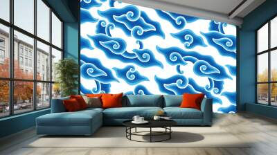 Design Motif Mega Mendung, batik motif typical of West Java Indonesia, curved line pattern with cloud objects, with developments and various artistic colors Wall mural