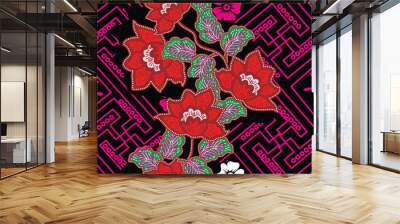 Indonesian batik motifs with very distinctive plant patterns Wall mural