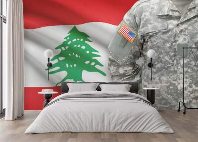 American soldier with flag on background - Lebanon Wall mural