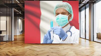 doctor with syringe in hands and flag on background series - peru Wall mural