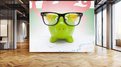 Piggy bank with flag on background - Wales Wall mural