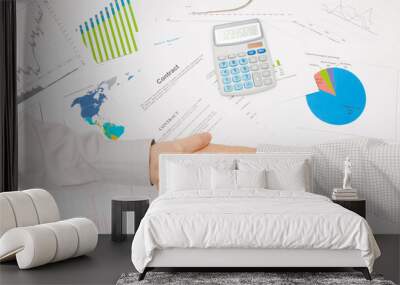 Working with financial data - shaking hands over contract Wall mural