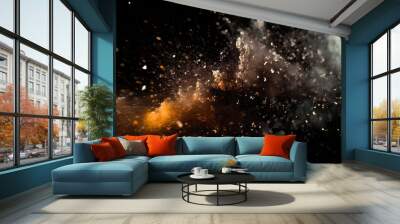 explosion, powder, ash, dust, moment, smoke, black fire, space, background, close-up Wall mural