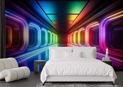 Light aisle, neon, future, bar, casino, luminous, shining, glowing, fantastic, illustration, design Wall mural