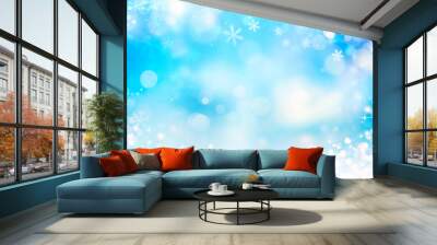 beautiful Christmas blue background with snow.  Wall mural