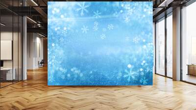 Christmas blue background with snow. Winter landscape Wall mural