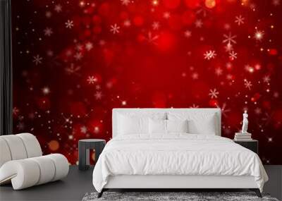 elegant red Christmas background with snowflakes Wall mural