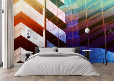 colorful Modern exterior architecture detail glass windows building texture Wall mural