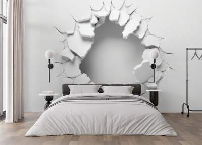 3d abstract hole on a broken white wall blank space Wall mural