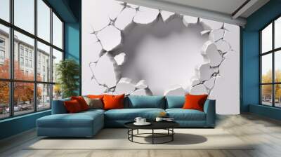 3d abstract hole on a broken white wall blank space Wall mural