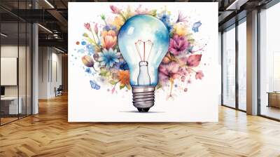 A painting of a light bulb with flowers around it Wall mural