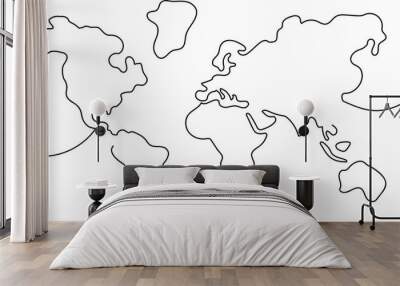 Continuous Earth line drawing symbol. World map one line art, hand drawn. Illustration Wall mural