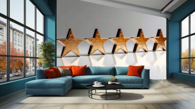 Five 5 golden 3D stars for online shop reviews Wall mural