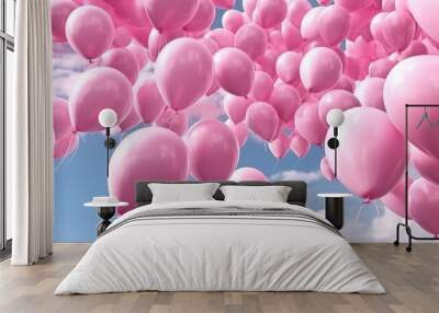 Illustration of a vibrant of pink balloons in the sky Wall mural