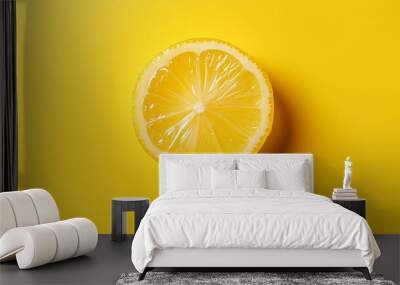 Lemon slice on a stick, lollipop, against a yellow background, vibrant and refreshing concept Wall mural