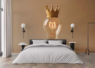 Light bulb with golden crown on top, creative leadership concept Wall mural