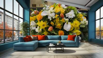 Shot of flowers arrangement used for a funeral service 
 Wall mural