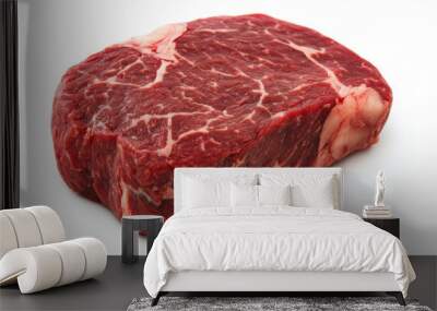 A raw, red meat steak with marbling, isolated on a white background Wall mural