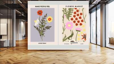 Botanical poster set flowers and branches. Modern style, pastel colors	 Wall mural