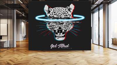 Get mad America slogan with neon leopard head. Typography graphic print, fashion drawing for t shirt Wall mural