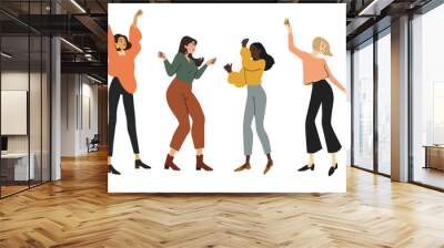 Group happy dancing people isolated on white background. Dance party illustration Wall mural