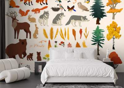 set of cute autumn forest elements - animals, trees and other. vector decorative cute illustration f Wall mural