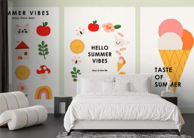 Summer vibes poster collection, motivating slogan Wall mural