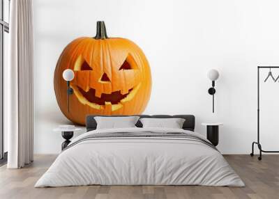 Halloween pumpkin with a carved jackolantern face displayed on a white background Wall mural