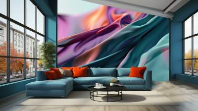 Vibrant abstract background with flowing fabric shapes in purple blue and orange Wall mural