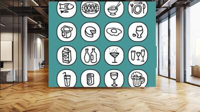 black and white icons set - food 3 Wall mural