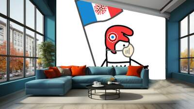 Cartoon french symbol woman with flag and mask against the Virus Wall mural