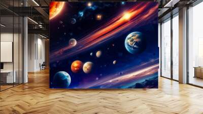 Planets, stars and galaxies in outer space showing the beauty of space exploration. Wall mural