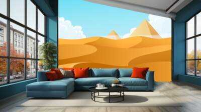 Desert landscape with pyramids. Wall mural